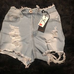 Distressed jean shorts